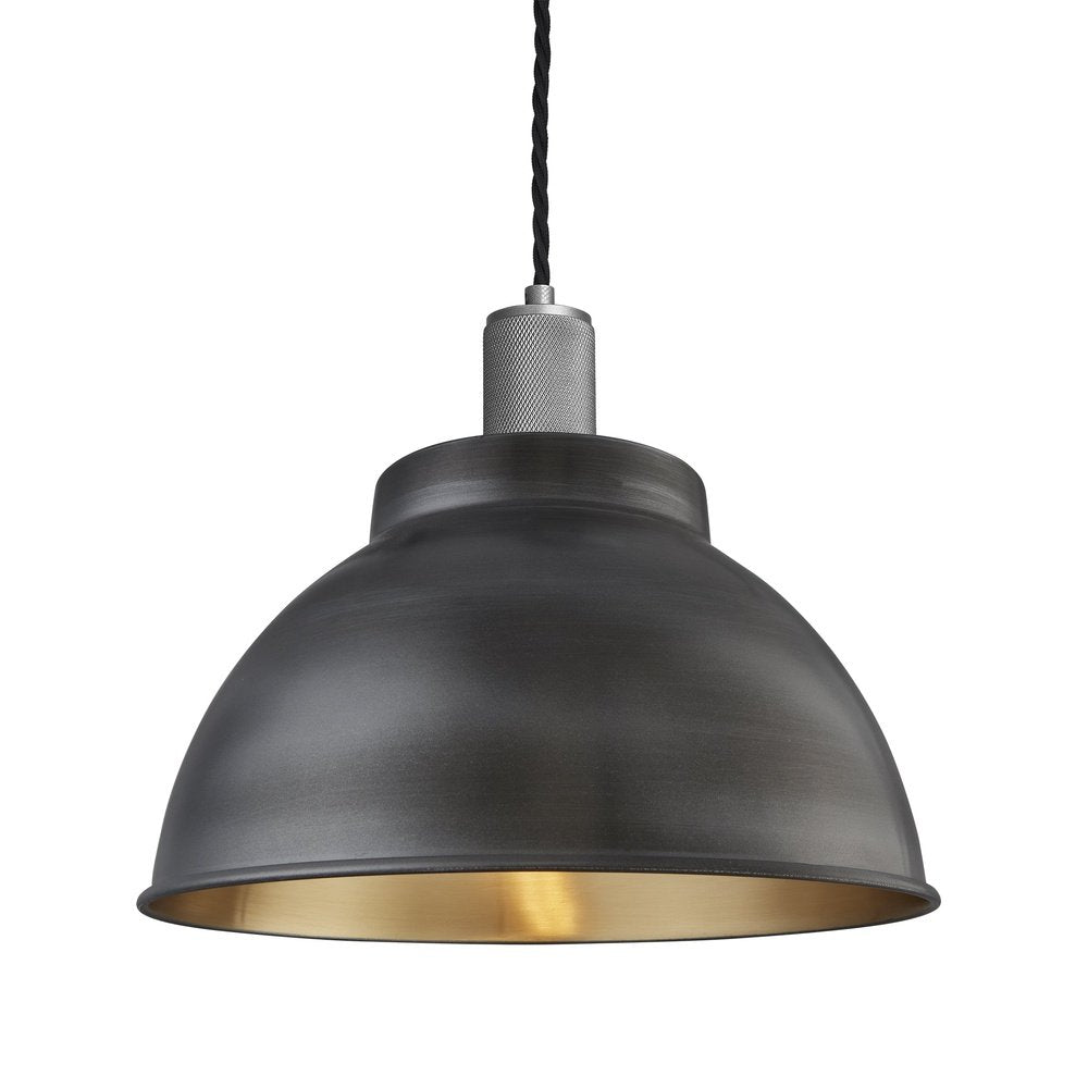 Product photograph of Industville Knurled Dome Pendant Light In Pewter Brass With Brass Holder Small from Olivia's.