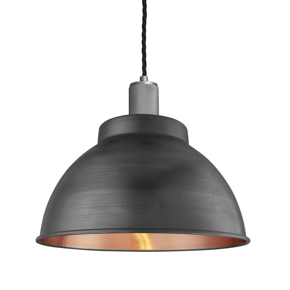 Product photograph of Industville Knurled Dome Pendant Light In Pewter Copper With Pewter Holder Large from Olivia's.