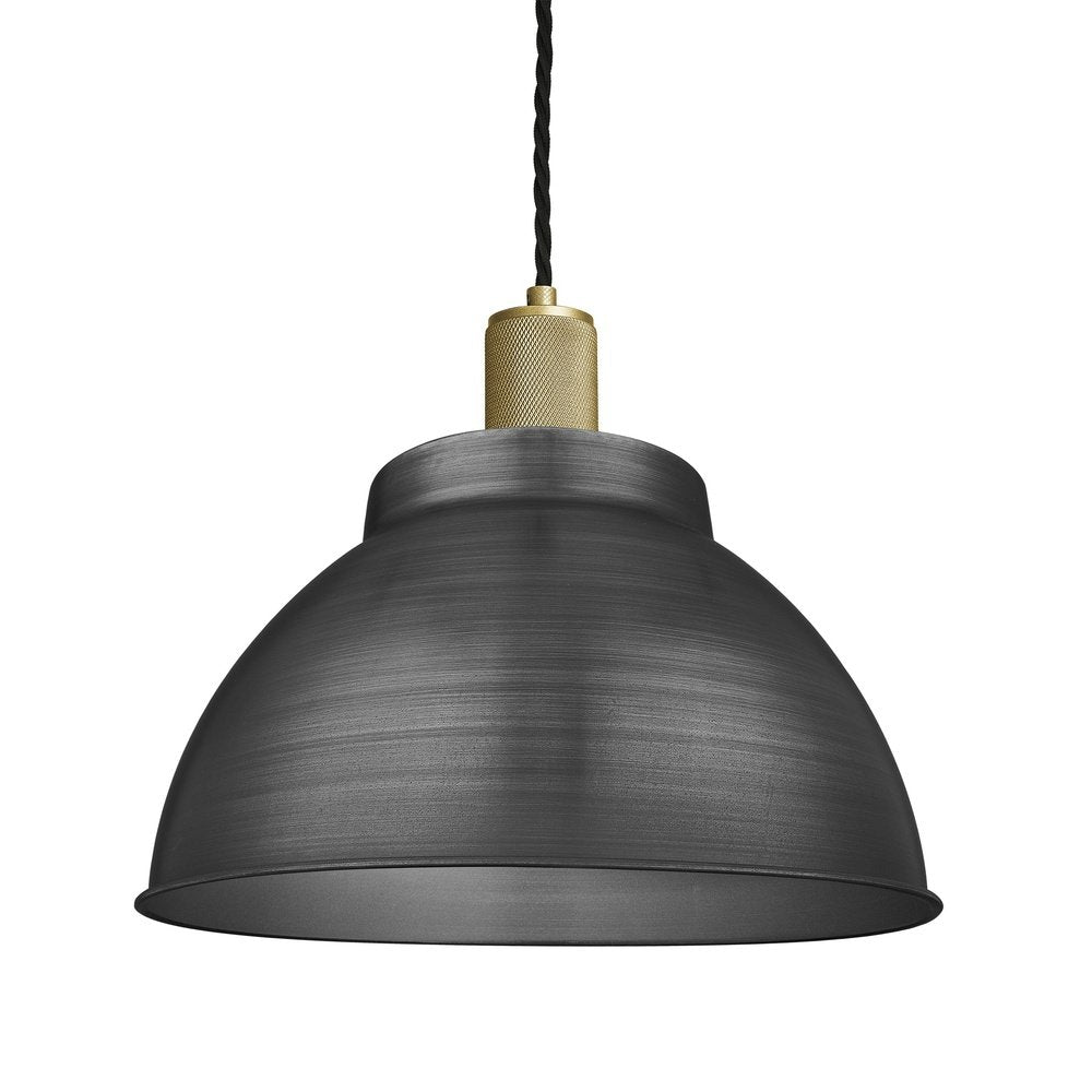 Product photograph of Industville Knurled Dome Pendant Light In Pewter With Brass Holder Small from Olivia's.