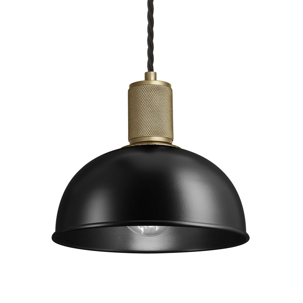 Industville Knurled Dome Pendant Light In Black With Brass Holder Small