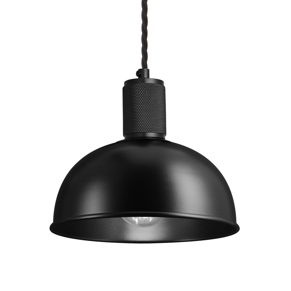 Industville Knurled Dome Pendant Light In Black With Black Holder Small