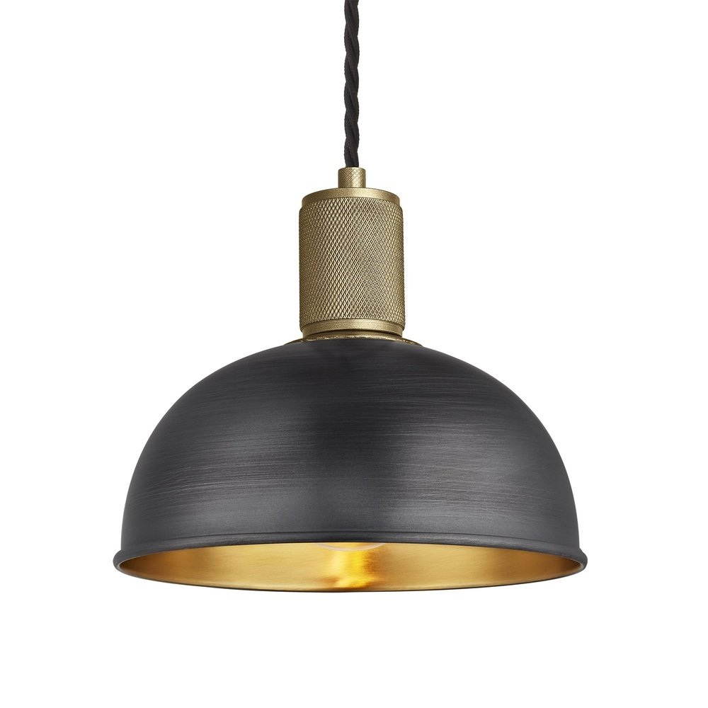 Industville Knurled Dome Pendant Light In Pewter Brass With Brass Holder Small