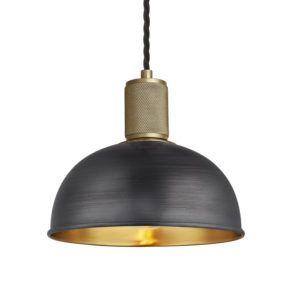 Product photograph of Industville Knurled Dome Pendant Light In Pewter Brass With Brass Holder Small from Olivia's