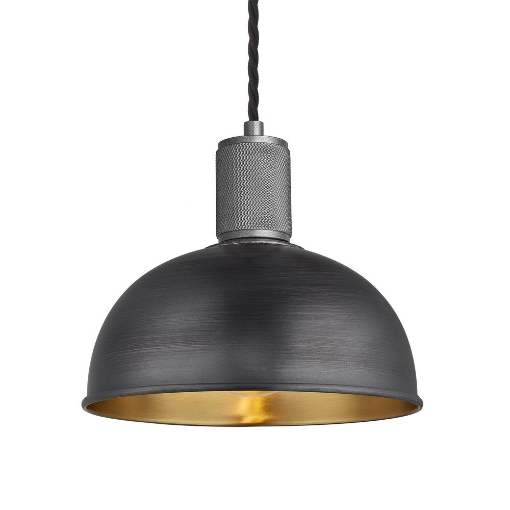 Product photograph of Industville Knurled Dome Pendant Light In Pewter Brass With Pewter Holder Small from Olivia's