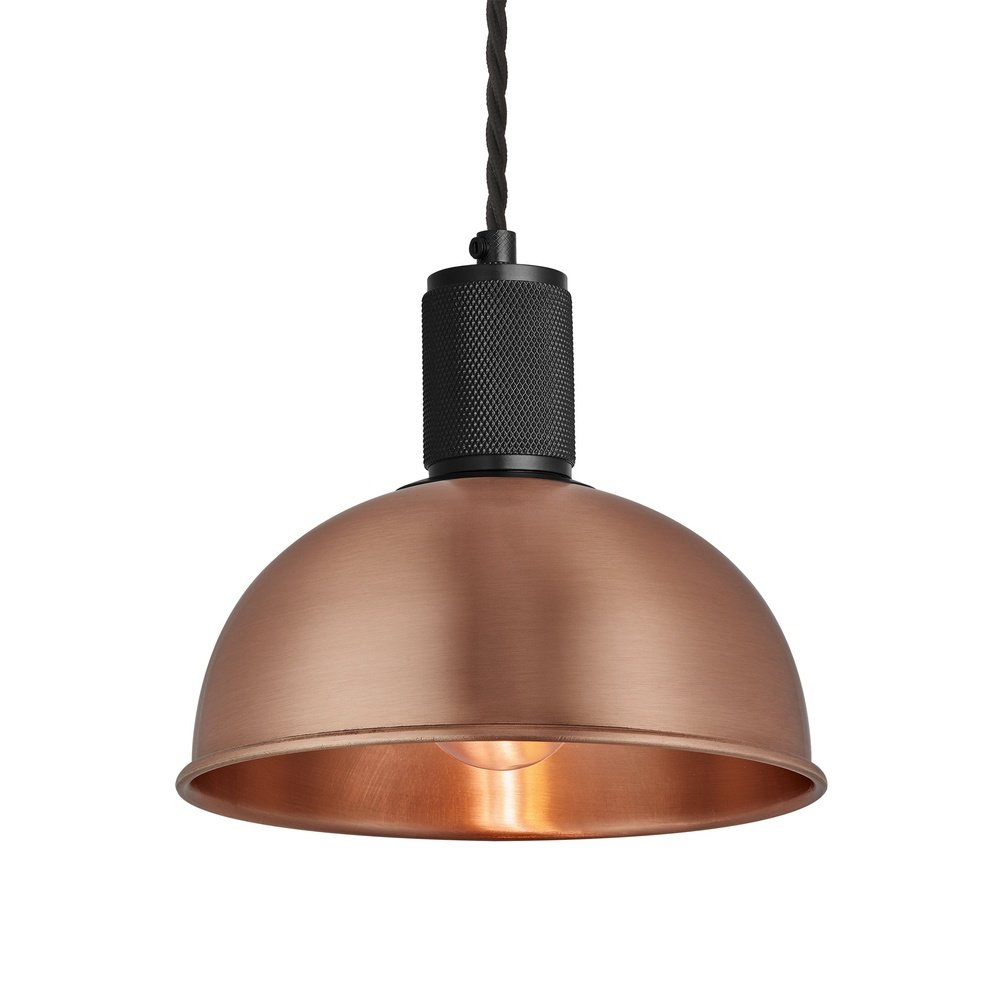 Industville Knurled Dome Pendant Light In Copper With Black Holder