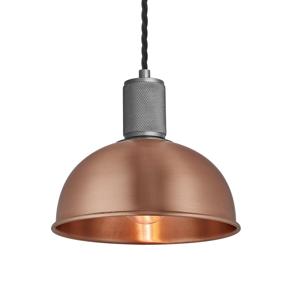 Product photograph of Industville Knurled Dome Pendant Light In Copper With Pewter Holder from Olivia's
