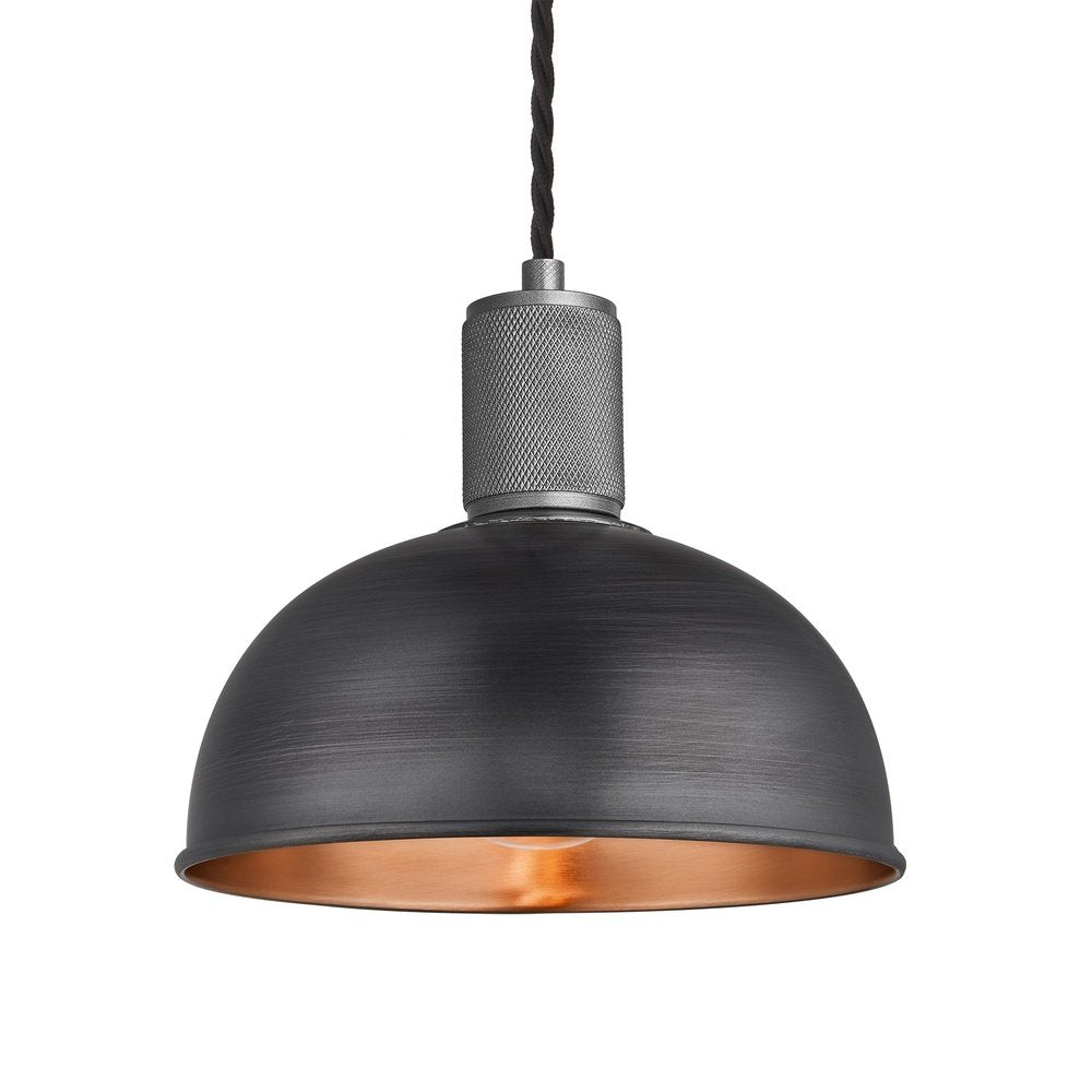 Industville Knurled Dome Pendant Light In Pewter Copper With Pewter Holder Small