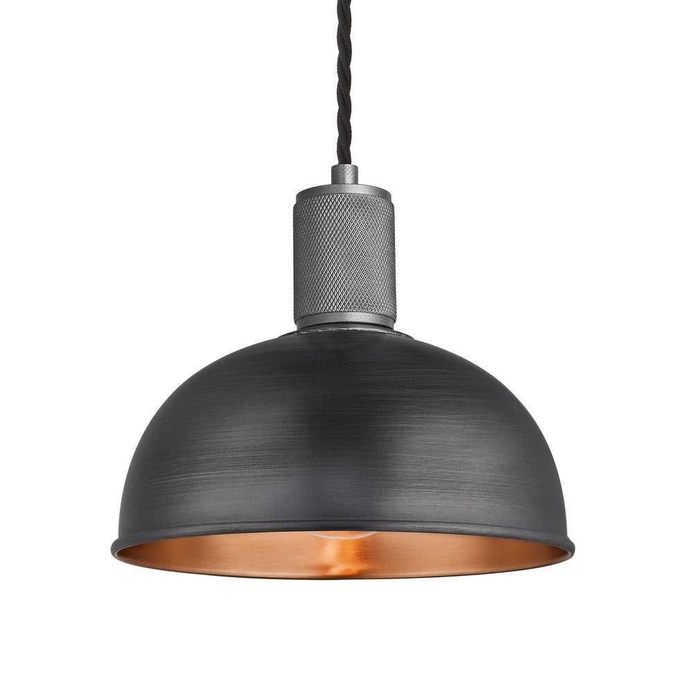 Product photograph of Industville Knurled Dome Pendant Light In Pewter Copper With Pewter Holder Large from Olivia's