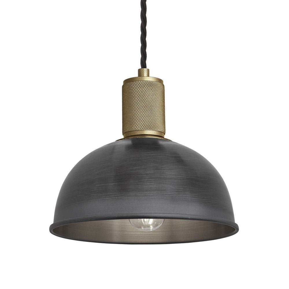 Industville Knurled Dome Pendant Light In Pewter With Brass Holder Small