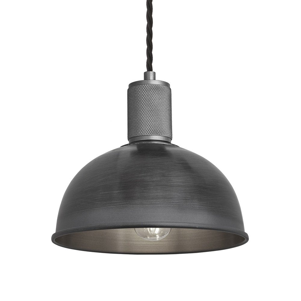 Industville Knurled Dome Pendant Light In Pewter With Pewter Holder Small