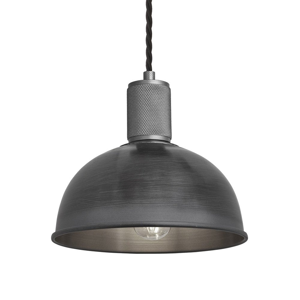 Product photograph of Industville Knurled Dome Pendant Light In Pewter With Pewter Holder Large from Olivia's