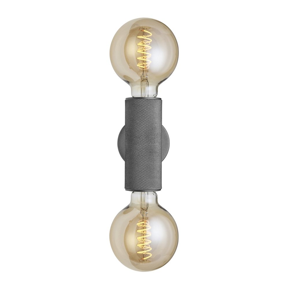 Industville Knurled Edison Double Wall Light In Pewter