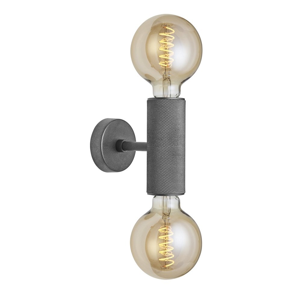 Product photograph of Industville Knurled Edison Double Wall Light In Pewter from Olivia's.