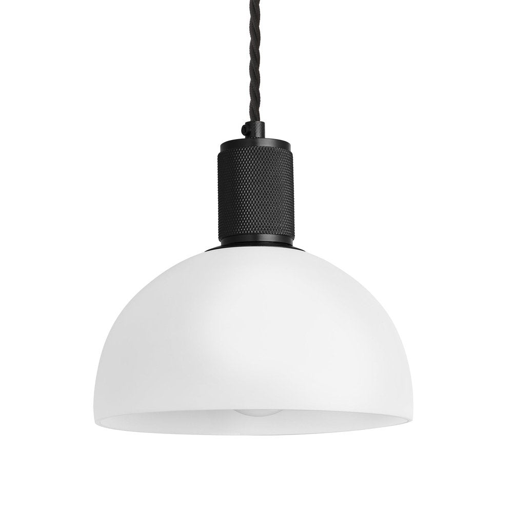 Product photograph of Industville Knurled Opal Glass Globe Pendant Light In White With Black Holder Large from Olivia's.