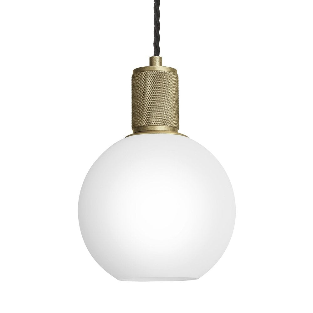 Industville Knurled Opal Glass Globe Pendant Light In White With Brass Holder Medium