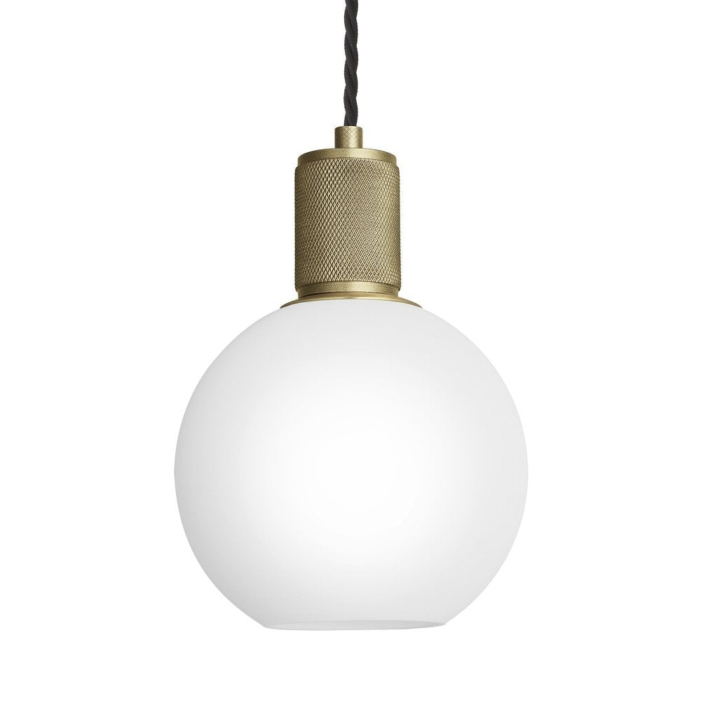Product photograph of Industville Knurled Opal Glass Globe Pendant Light In White With Brass Holder Large from Olivia's