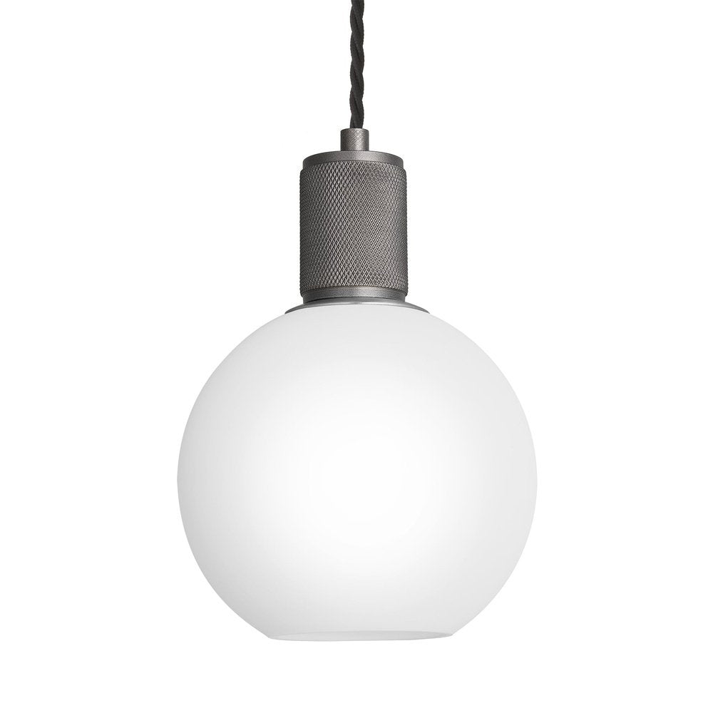 Product photograph of Industville Knurled Opal Glass Globe Pendant Light In White With Pewter Holder Small from Olivia's