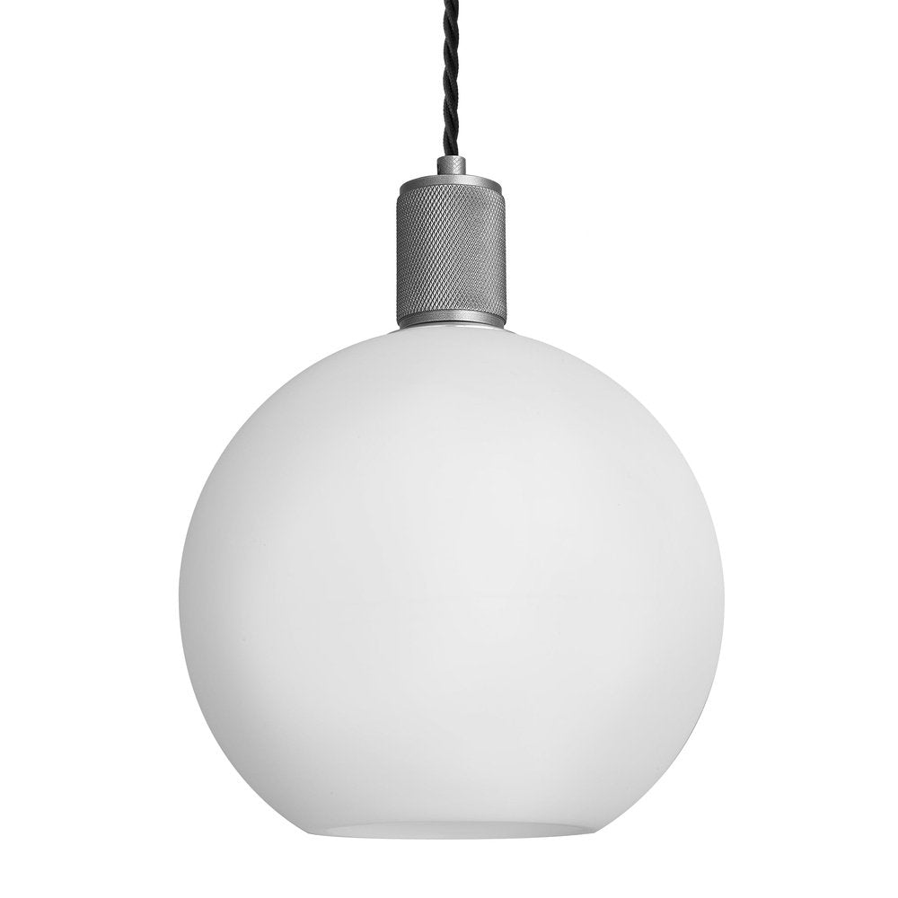 Product photograph of Industville Knurled Opal Glass Globe Pendant Light In White With Pewter Holder Large from Olivia's.