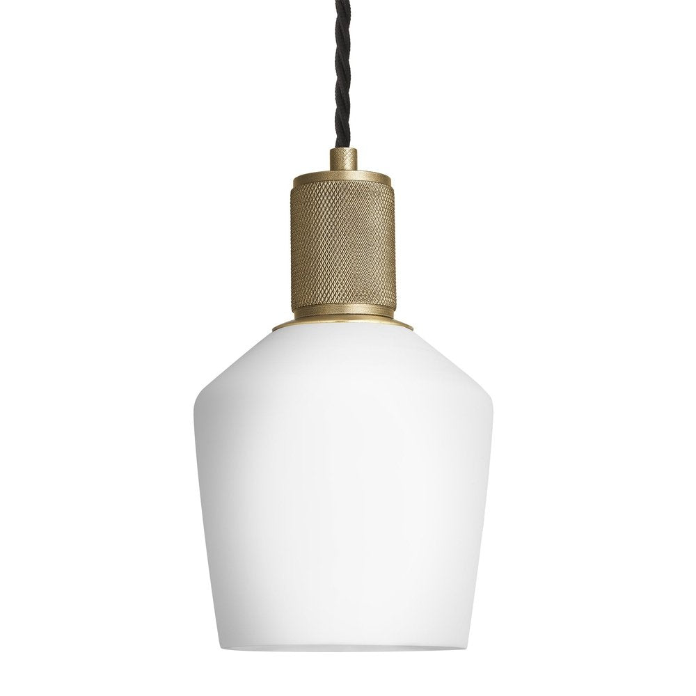 Industville Knurled Opal Glass Schoolhouse Pendant Light In White With Brass Holder