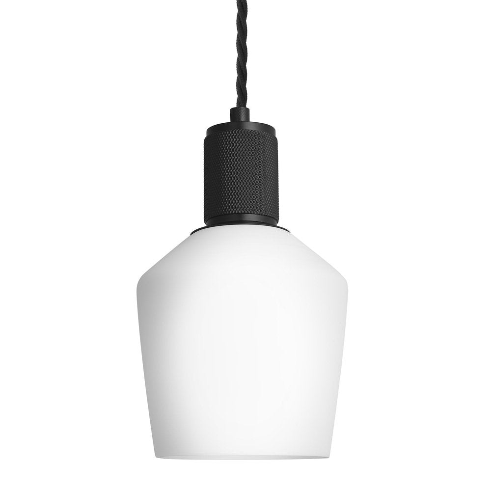 Industville Knurled Opal Glass Schoolhouse Pendant Light In White With Black Holder