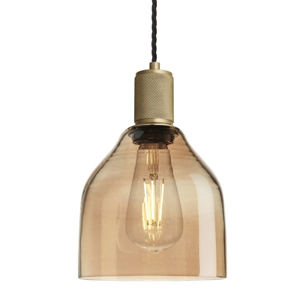 Industville Knurled Tinted Glass Cone Pendant Light In Amber With Holder