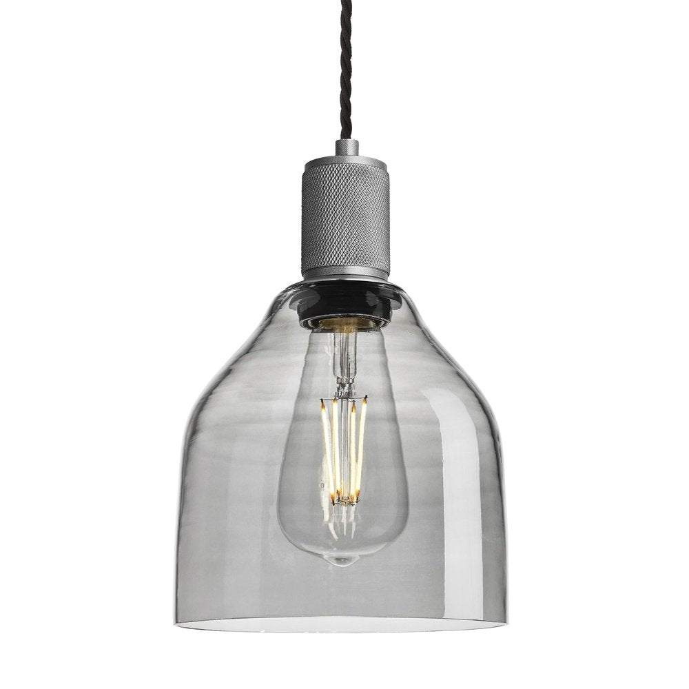 Product photograph of Industville Knurled Tinted Glass Cone Pendant Light In Smoke Grey With Pewter Holder from Olivia's