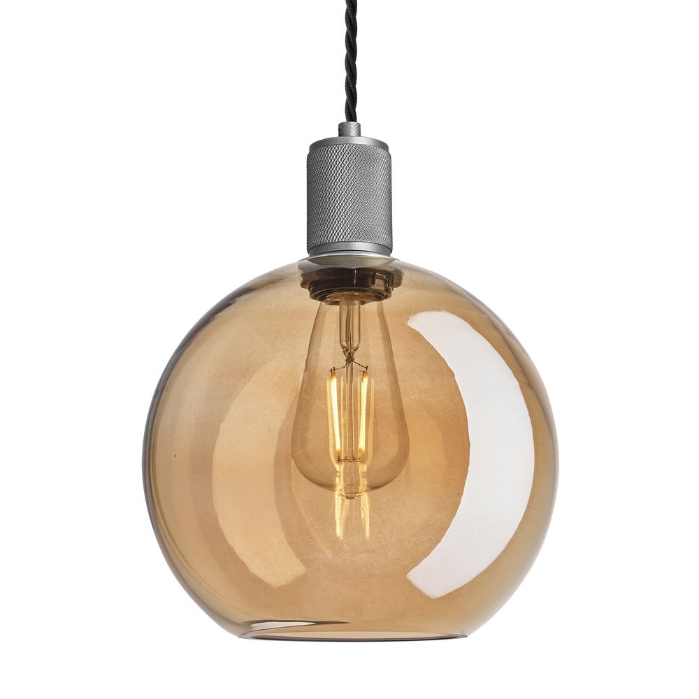 Product photograph of Industville Knurled Tinted Glass Globe Pendant Light In Amber With Pewter Holder Small from Olivia's.