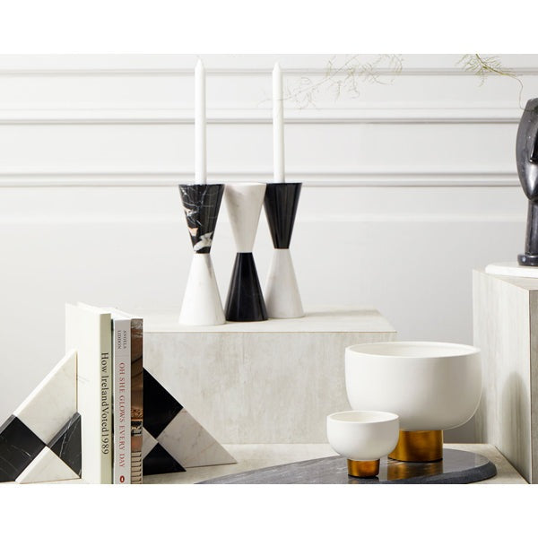 Product photograph of Liang Eimil Bookend Checkers Black And White Marble Bookend from Olivia's.