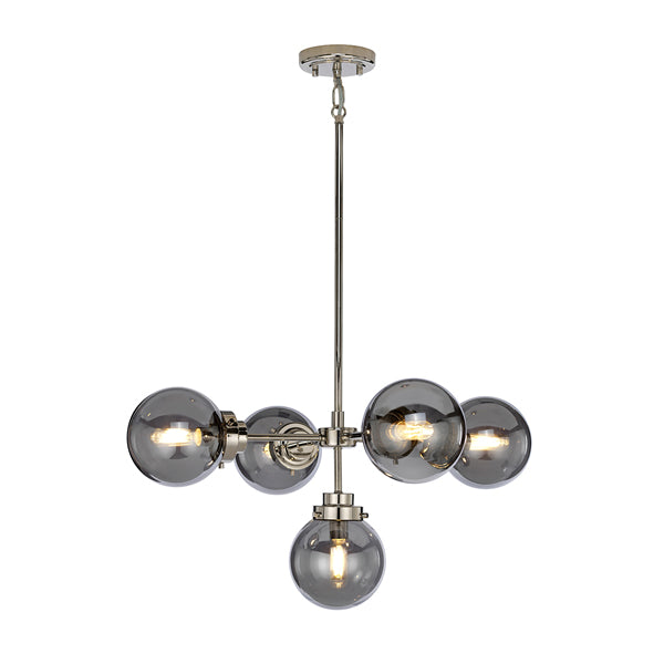 Product photograph of Elstead Kula 5 Light Chandelier Polished Nickel from Olivia's