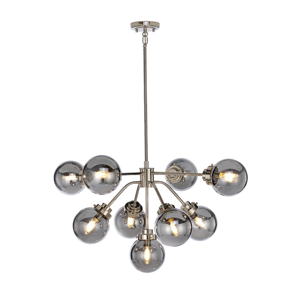 Product photograph of Elstead Kula 9 Light Chandelier Polished Nickel from Olivia's