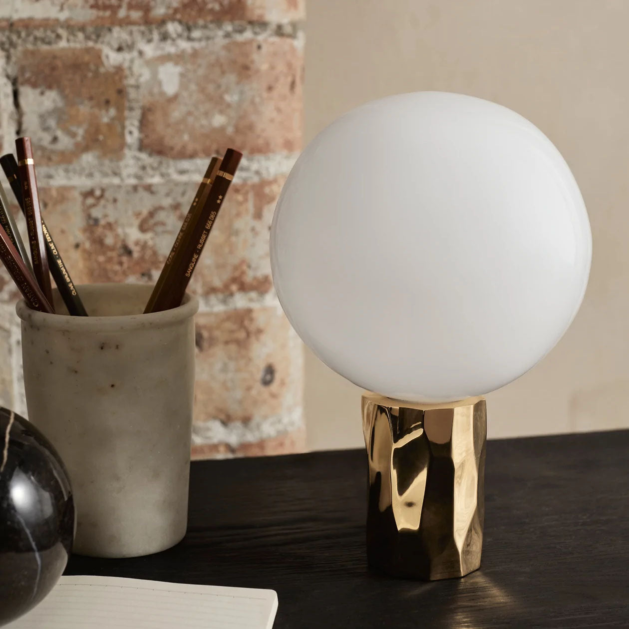 Alex Price Kyoto Brass Table Lamp With White Glass