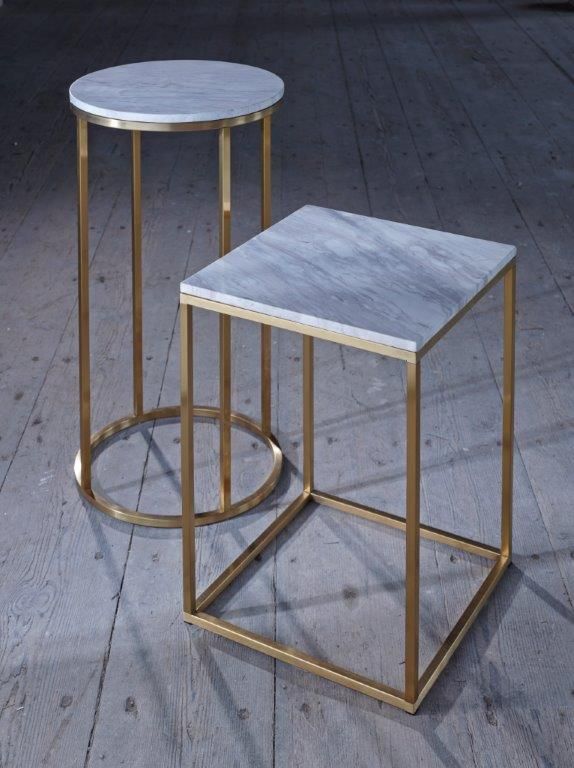 Product photograph of Gillmore Kensal White Marble With Brass Base Square Side Table from Olivia's.