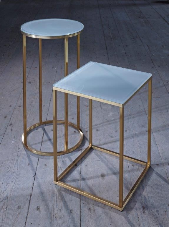 Product photograph of Gillmore Kensal White Glass With Brass Base Square Side Table from Olivia's.