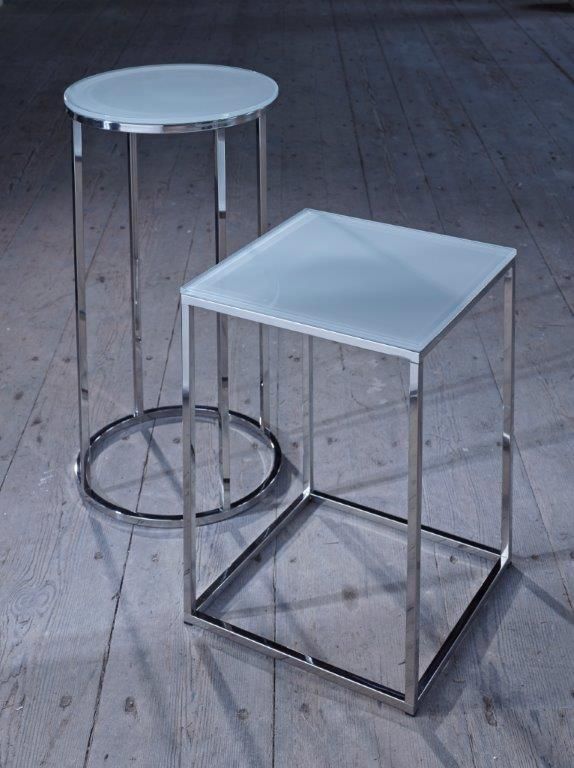 Product photograph of Gillmore Kensal White Glass With Polished Base Square Side Table from Olivia's.