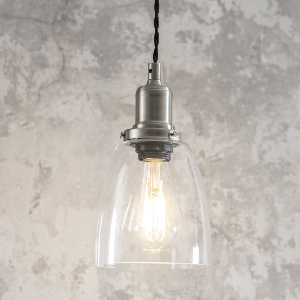 Product photograph of Garden Trading Hoxton Domed Pendant Light In Satin Nickel from Olivia's