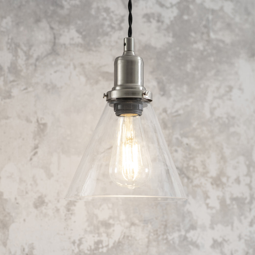 Garden Trading Hoxton Cone Pendant Light In Satin Nickel