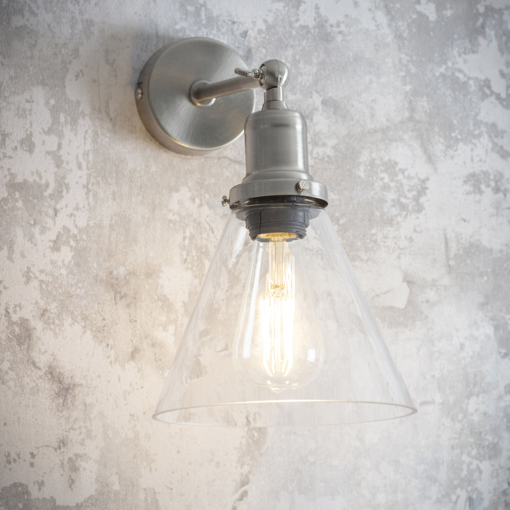 Product photograph of Garden Trading Hoxton Cone Wall Light In Satin Nickel from Olivia's