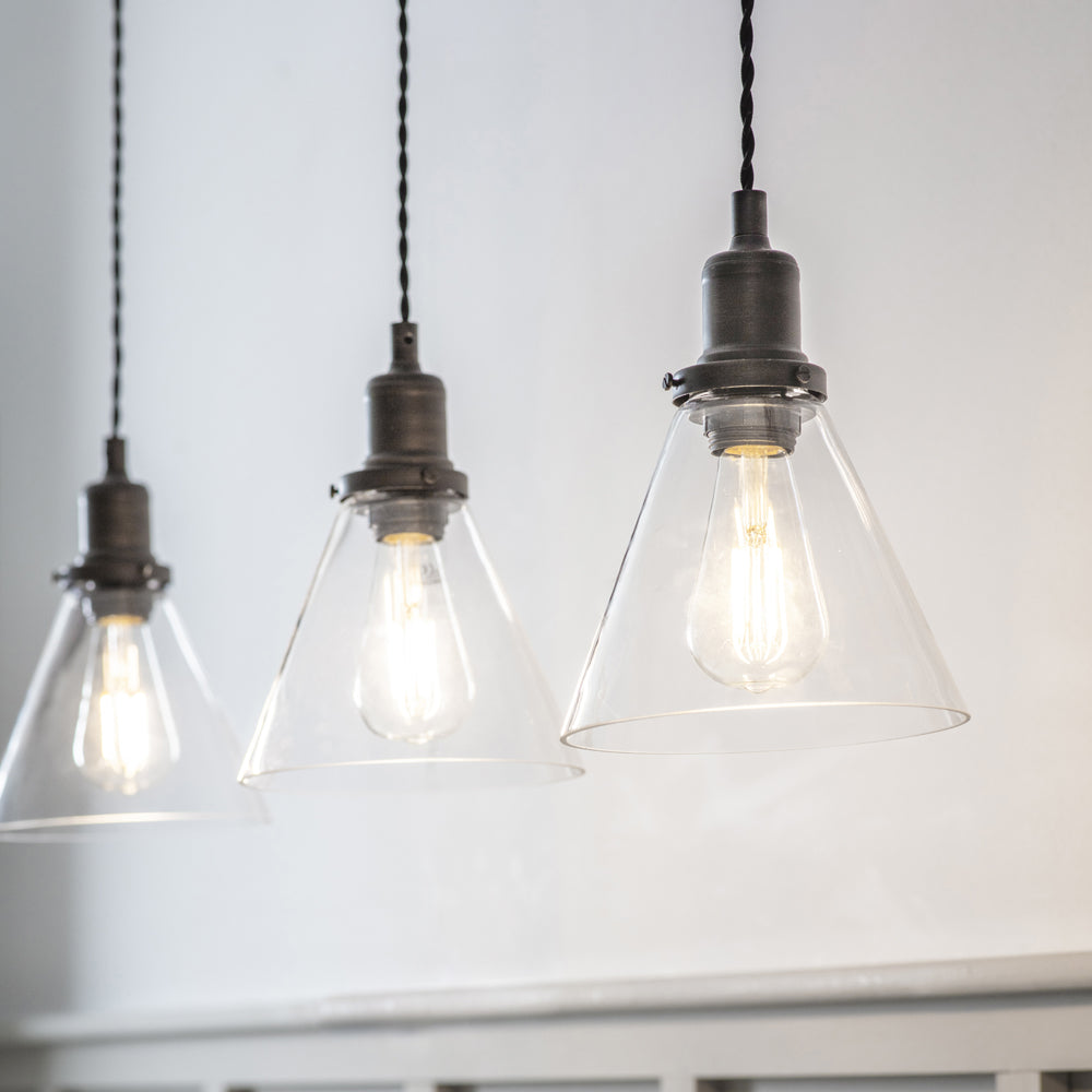 Product photograph of Garden Trading Trio Of Hoxton Cone Pendant Light In Antique Bronze from Olivia's