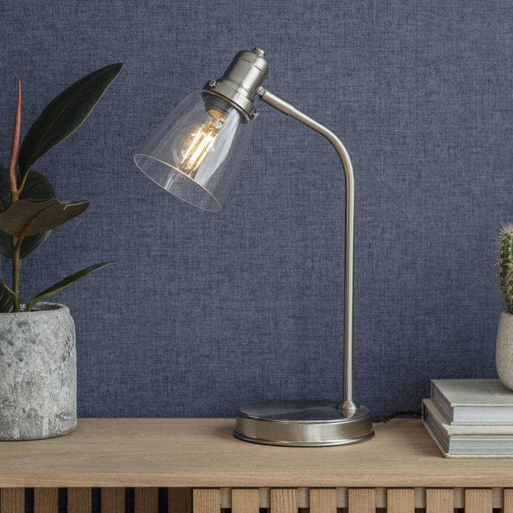 Product photograph of Garden Trading Hoxton Dome Table Lamp In Satin Nickel from Olivia's