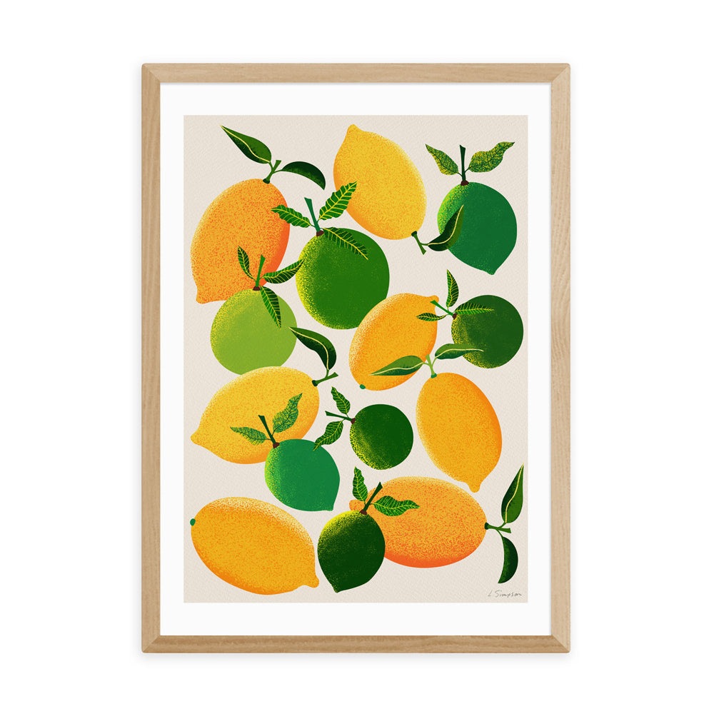 Product photograph of Lemons And Limes By Leanne Simpson - A2 Oak Framed Art Print from Olivia's