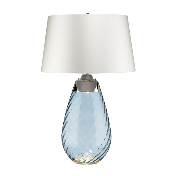 Elstead Lena 2 Light Blue Tinted Glass And Off White Shade Table Lamp Large