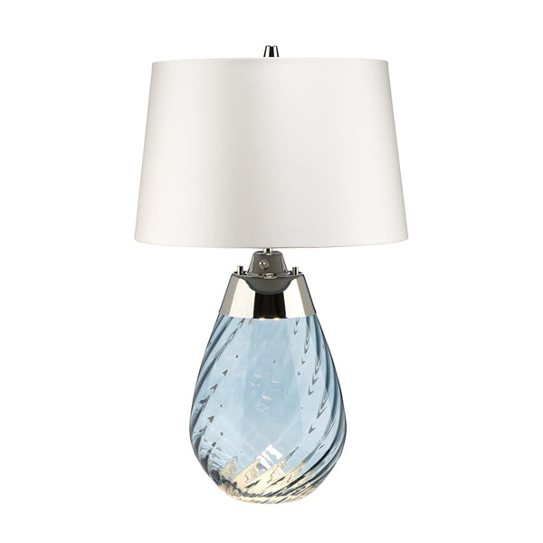 Product photograph of Elstead Lena 2 Light Blue-tinted Glass And Off-white Shade Table Lamp Small from Olivia's.
