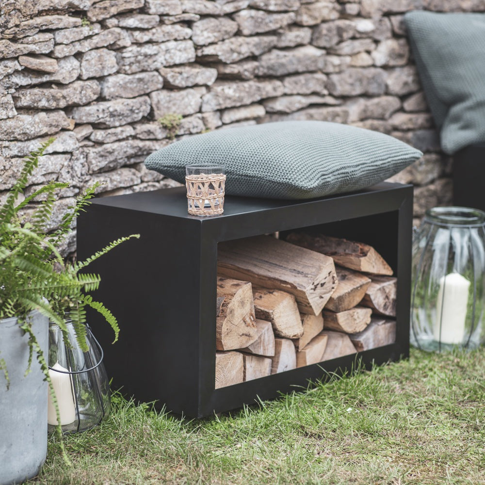 Garden Trading Large Log Holder Bench In Black Iron