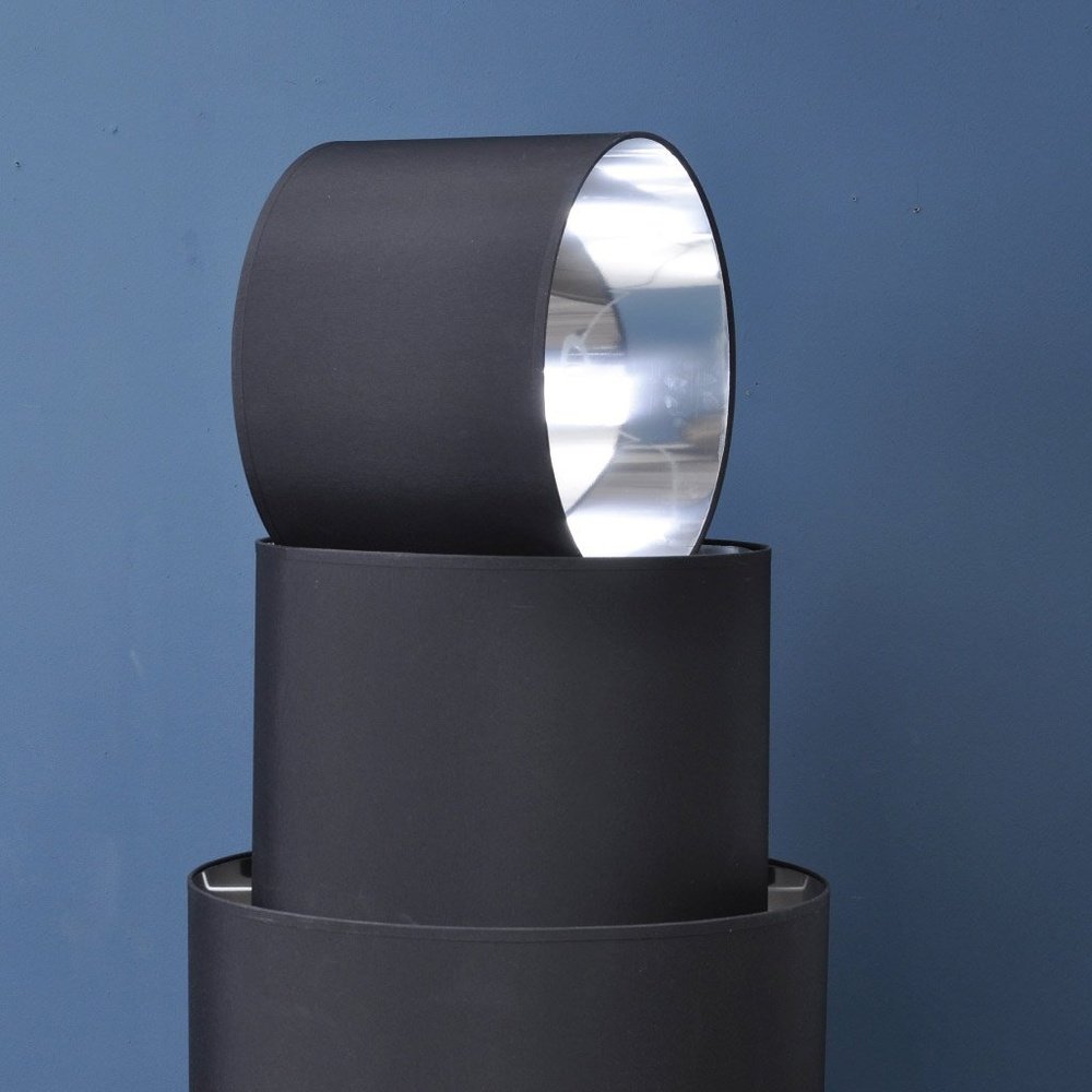 Product photograph of Libra Interiors Lined Drum 14 Lampshade Black And Silver from Olivia's.