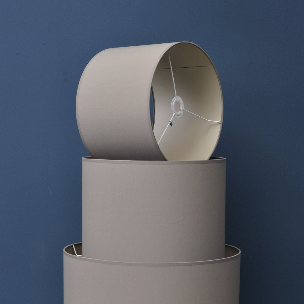 Product photograph of Libra Calm Neutral Collection - Lined Drum 16 Lampshade Taupe And Champagne from Olivia's.