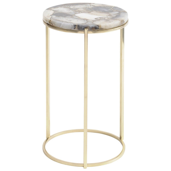 Libra Agate Round Side Table On Brass Frame