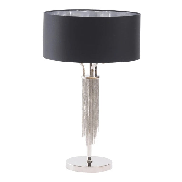 Product photograph of Libra Midnight Mayfair Collection - Langan Table Lamp In With Black Shade Nickel from Olivia's