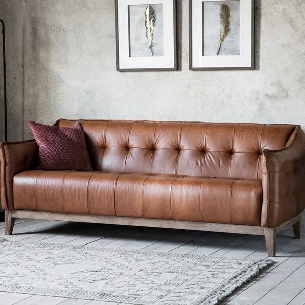 Product photograph of Gallery Interiors Hudson Living Ecclestone 3 Seater Sofa In Tan Leather from Olivia's.