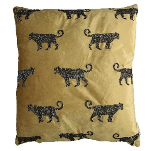 Libra Safari Leopard Cushion Cover Gold Velvet