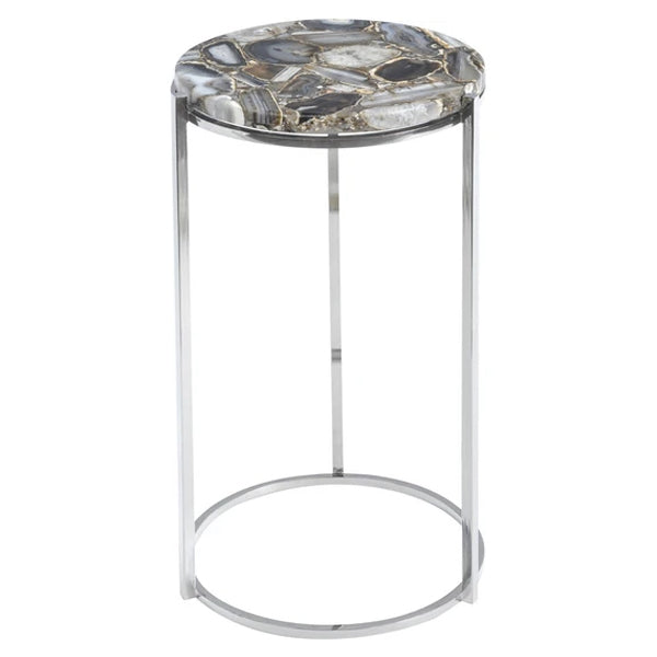 Libra Midnight Mayfair Collection Agate Round Side Table On Frame Nickel